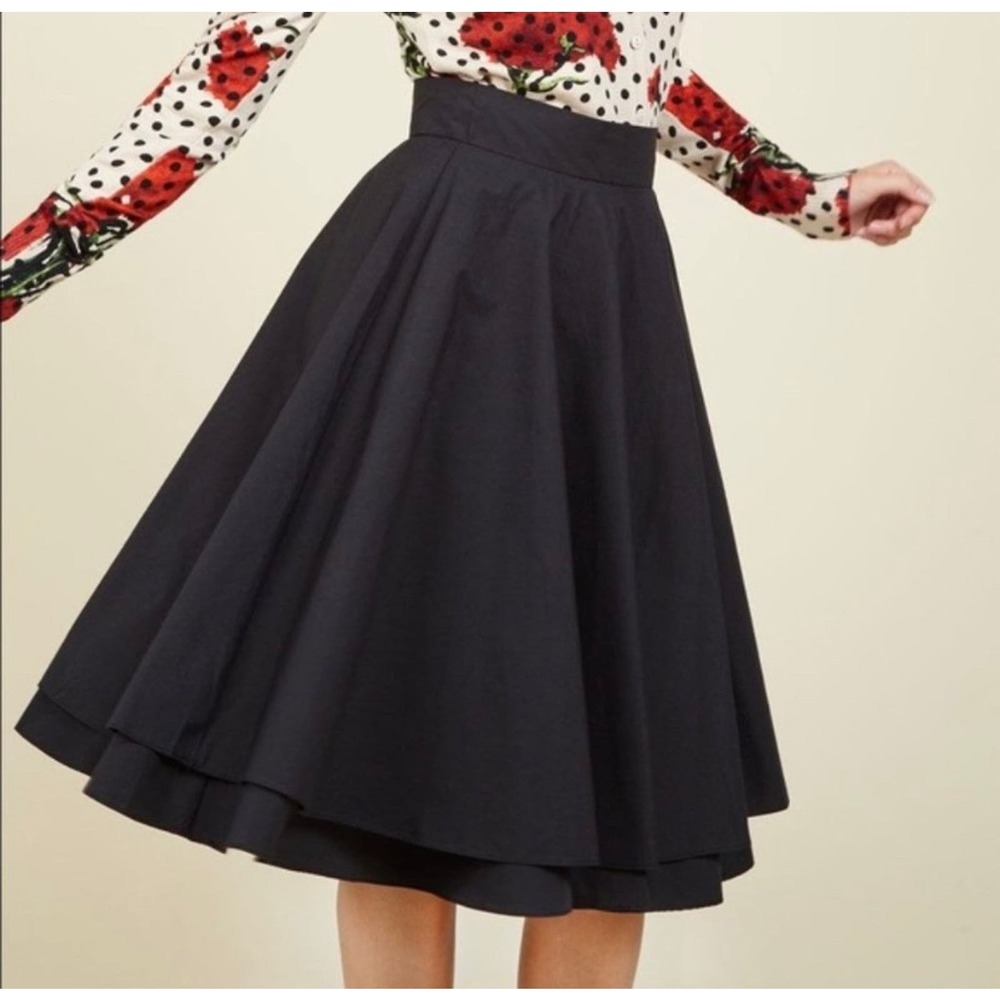 Alice Moon Women's Stretch Modcloth Double Layer A-Line Skirt Black XL